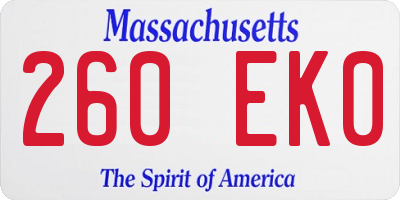 MA license plate 260EK0
