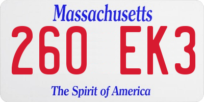 MA license plate 260EK3