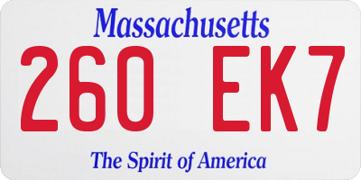 MA license plate 260EK7