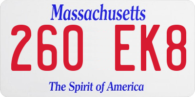 MA license plate 260EK8