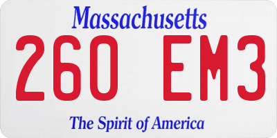 MA license plate 260EM3