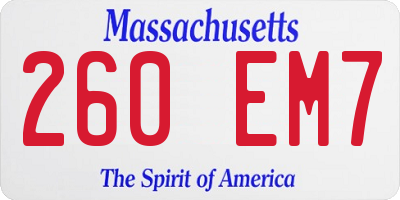 MA license plate 260EM7