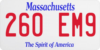 MA license plate 260EM9