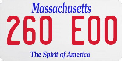 MA license plate 260EO0