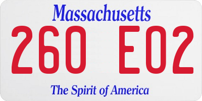 MA license plate 260EO2