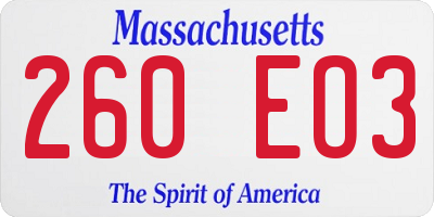 MA license plate 260EO3