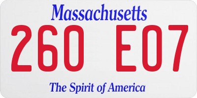 MA license plate 260EO7