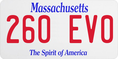 MA license plate 260EV0