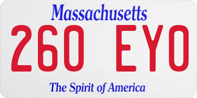 MA license plate 260EY0