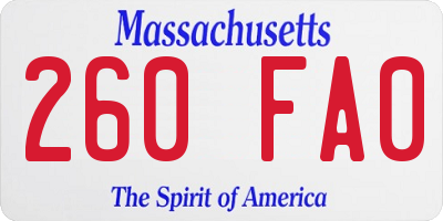 MA license plate 260FA0