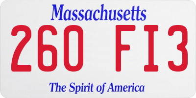 MA license plate 260FI3