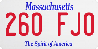 MA license plate 260FJ0