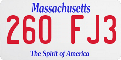 MA license plate 260FJ3
