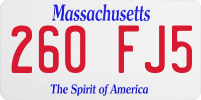 MA license plate 260FJ5