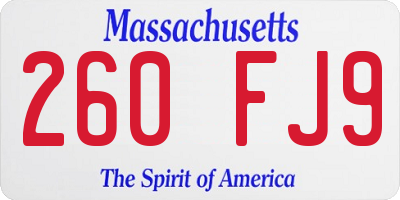 MA license plate 260FJ9