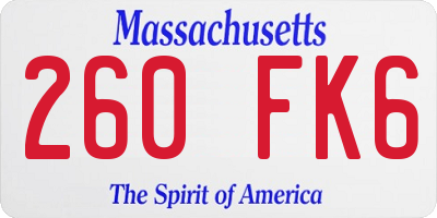 MA license plate 260FK6