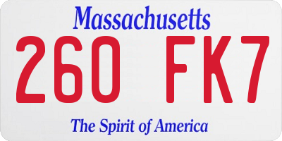 MA license plate 260FK7