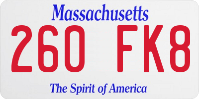 MA license plate 260FK8