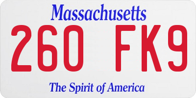 MA license plate 260FK9