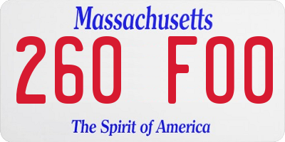 MA license plate 260FO0