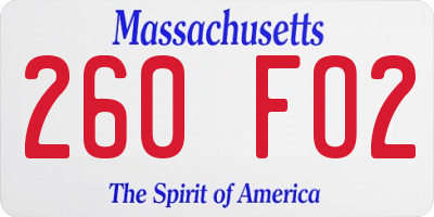 MA license plate 260FO2