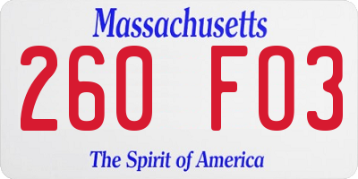 MA license plate 260FO3