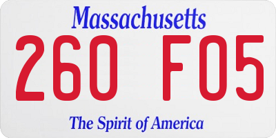 MA license plate 260FO5