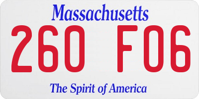MA license plate 260FO6