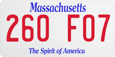 MA license plate 260FO7