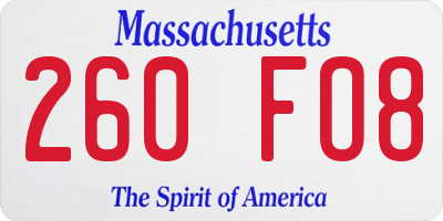 MA license plate 260FO8
