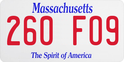 MA license plate 260FO9