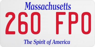 MA license plate 260FP0