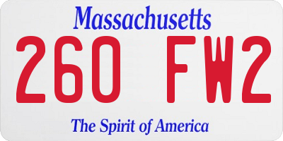 MA license plate 260FW2