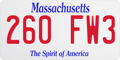 MA license plate 260FW3