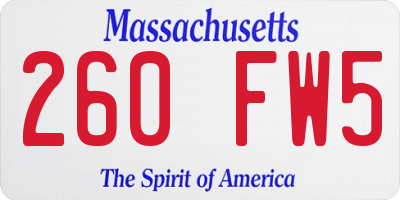 MA license plate 260FW5