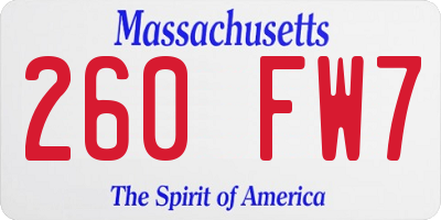 MA license plate 260FW7