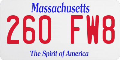 MA license plate 260FW8