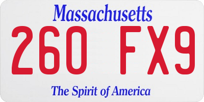 MA license plate 260FX9