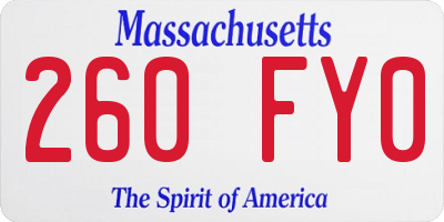 MA license plate 260FY0