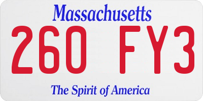 MA license plate 260FY3