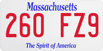 MA license plate 260FZ9