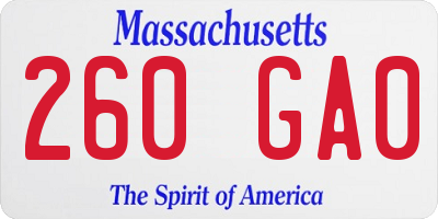 MA license plate 260GA0