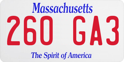 MA license plate 260GA3