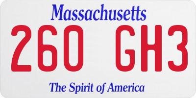 MA license plate 260GH3