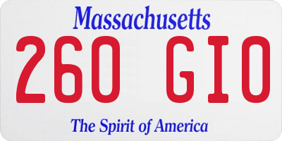 MA license plate 260GI0