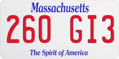 MA license plate 260GI3
