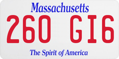 MA license plate 260GI6