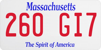 MA license plate 260GI7