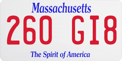 MA license plate 260GI8