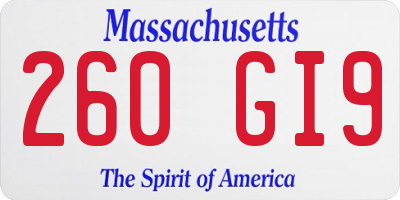 MA license plate 260GI9